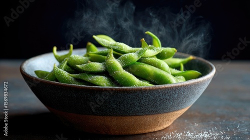Steamed edamame in bowl