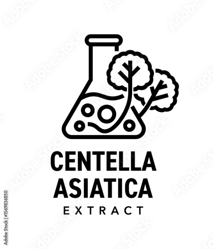 Centella asiatica extract emblem - plant used in cosmetology. In bold line