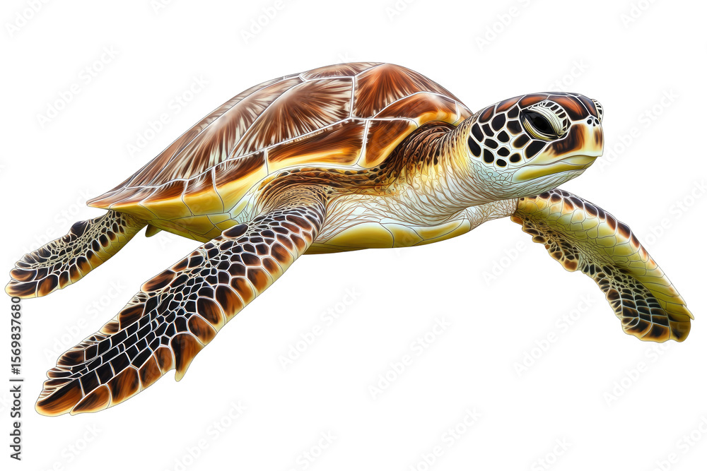 Obraz premium Sea turtle in profile, detailed shell patterns