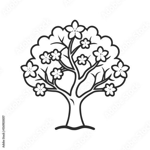 cherry blossom tree Outline Vector icon on white background