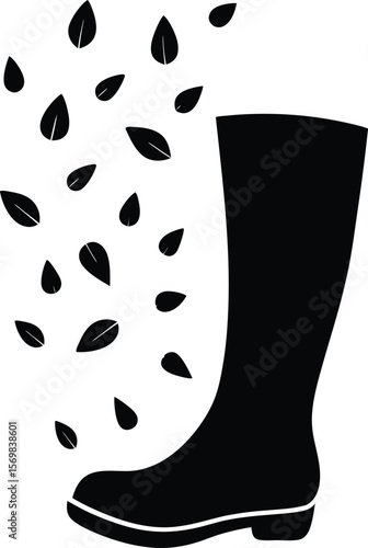 Rain boot with falling leaves vector silhouette  