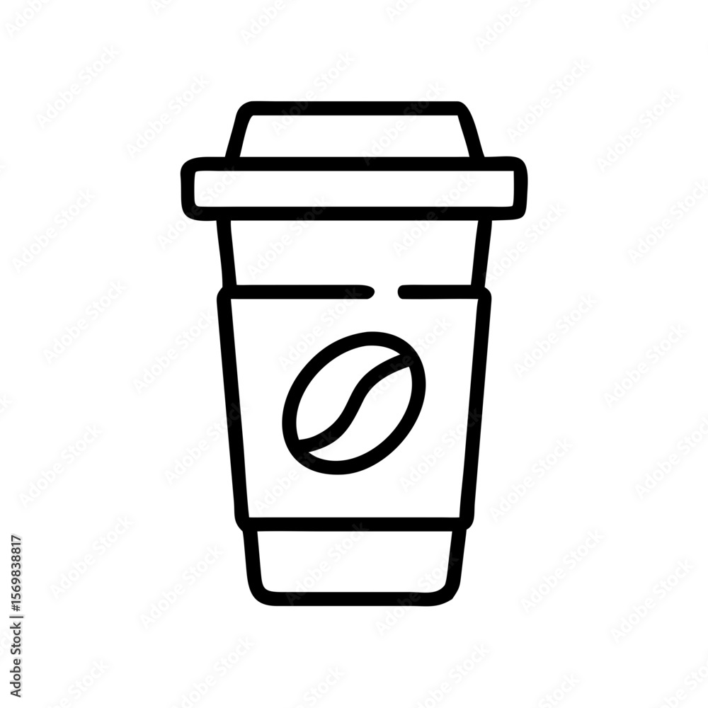 Outline icon of takeaway coffee cup with bean symbol on sleeve, minimalist black and white disposable drink cup illustration
Outline icon of takeaway coffee cup with bean symbol on sleeve, minimalist black and white disposable drink cup illustration