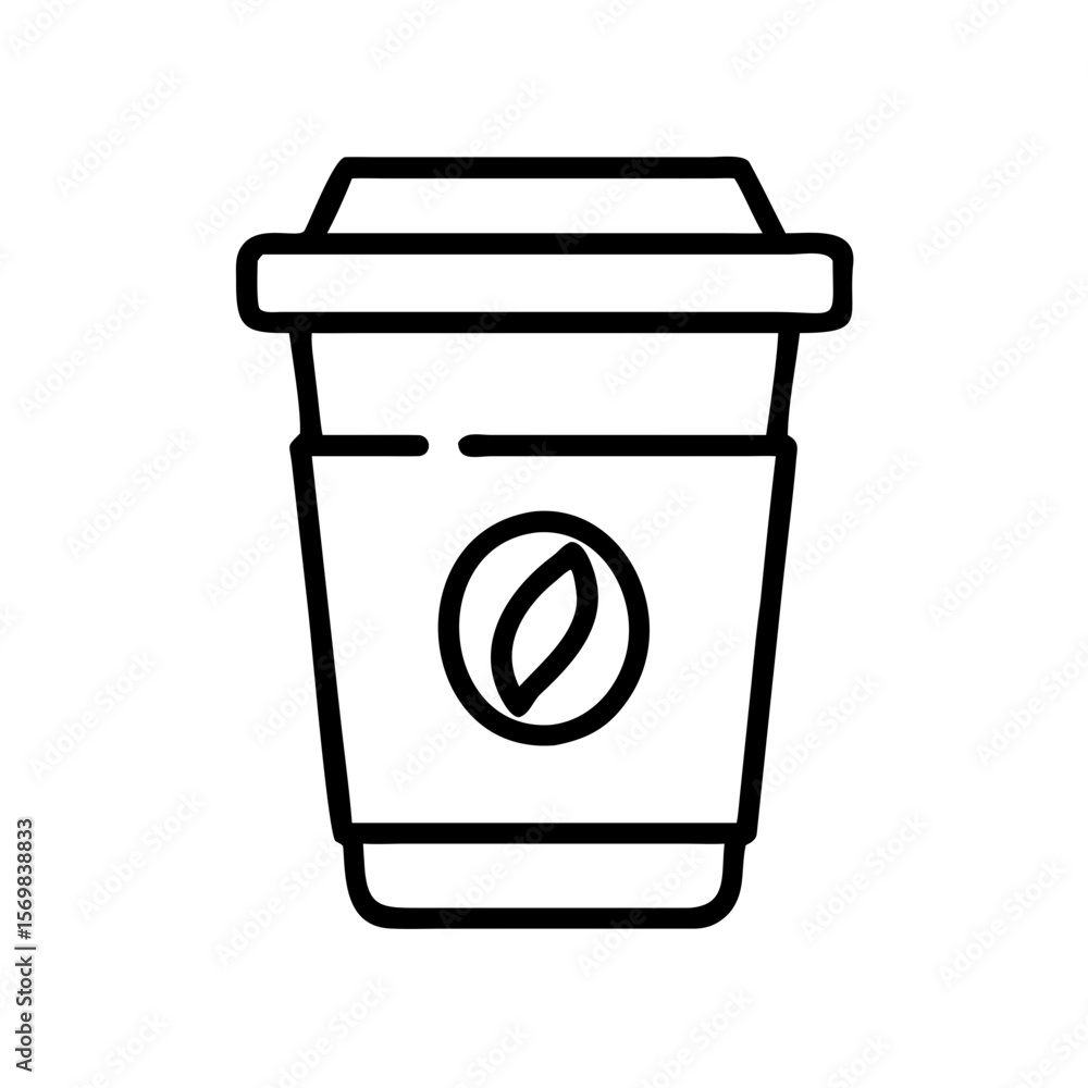 Outline icon of takeaway coffee cup with bean symbol on sleeve, minimalist black and white disposable drink cup illustration
Outline icon of takeaway coffee cup with bean symbol on sleeve, minimalist black and white disposable drink cup illustration