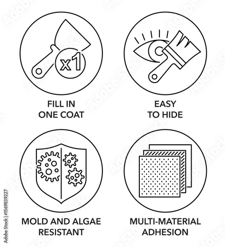 Spackling icons - Multi-material adhesion, mold, algae resistant, Easy to hide, Fill in 1 coat