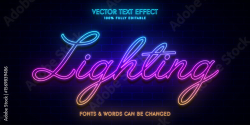 Neon light editable text effect, Script text style