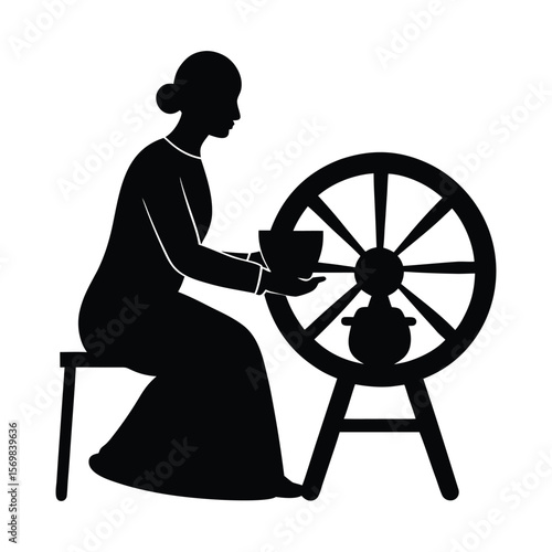 Potter Working on Wheel Silhouette Vector Illustration