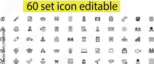 60 Editable Icons Set Versatile Line Art for Websites and Apps