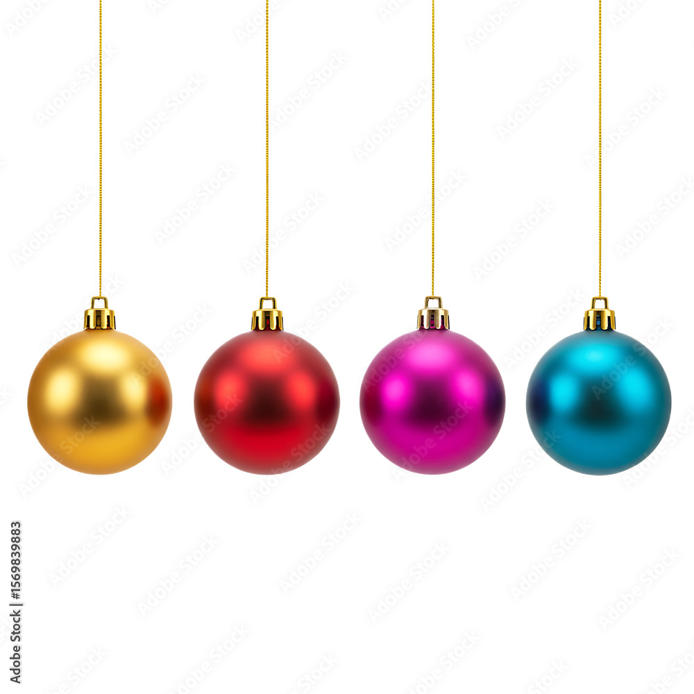 Obraz premium Colorful christmas baubles isolated on transparent background
