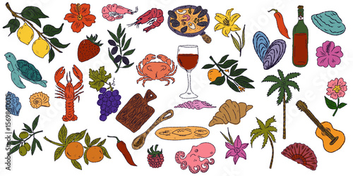 A whimsical set of hand-drawn sketches with splashes of color, Dolce Vita is inspired by the Mediterranean lifestyle. Includes food, drinks, flowers, summer decor and travel items.