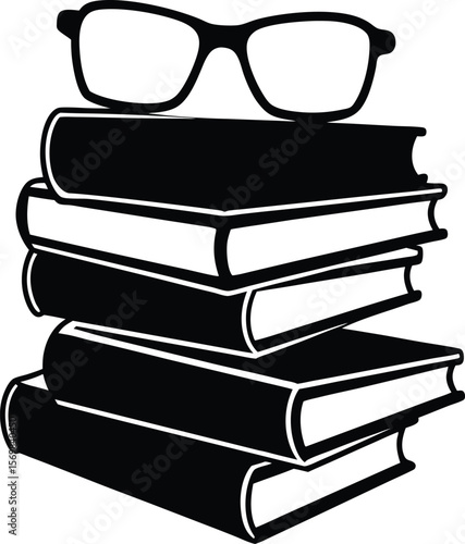Stack of books with glasses vector silhouette  