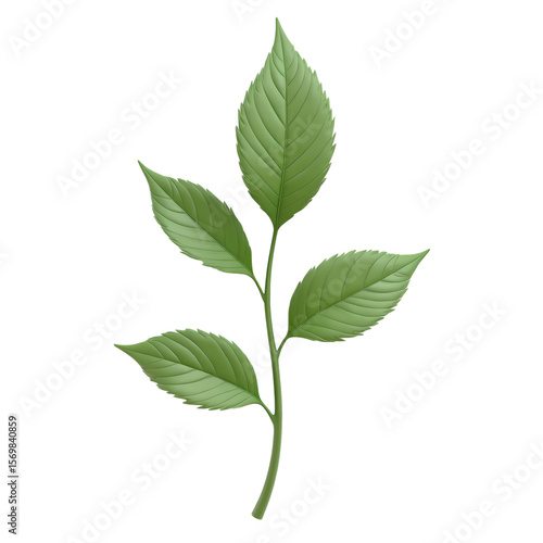 3d Illustration of a stem with three green leaves isolated on transparent background