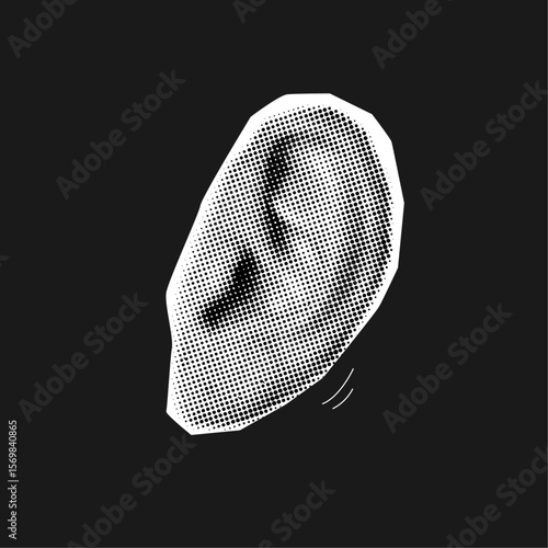 Human ear with halftone dotted texture