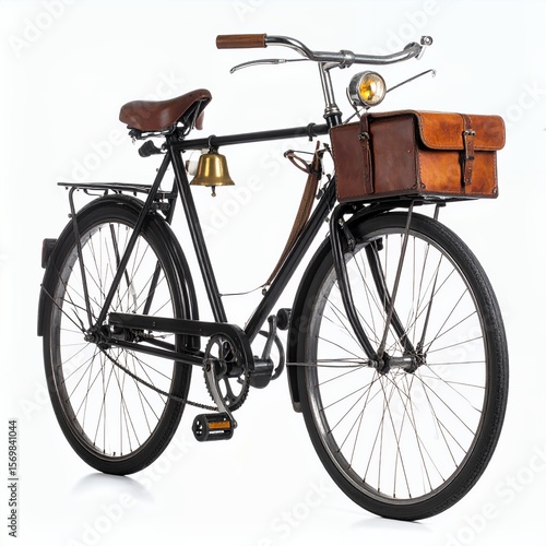 Elegantly designed vintage bicycle with leather accents and classic details on white background