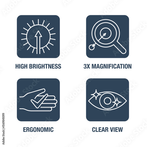 Opthalmoscope or Otoscope. Square icons set in square shape