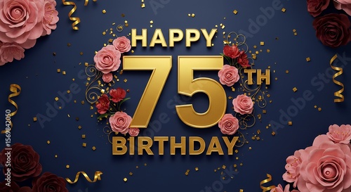 75th Birthday Celebration with Golden Number and Roses
