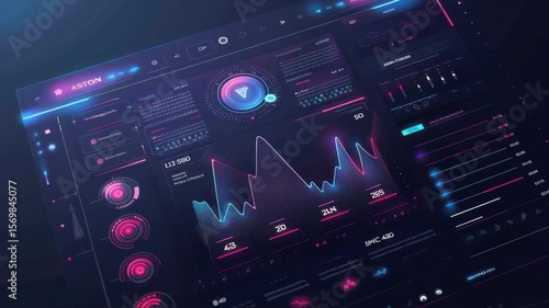 Futuristic digital dashboard with charts and graphs