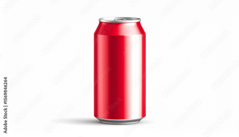 A single, tall, red aluminum beverage can stands against a white background. A single, tall, red aluminum beverage can stands against a white background.