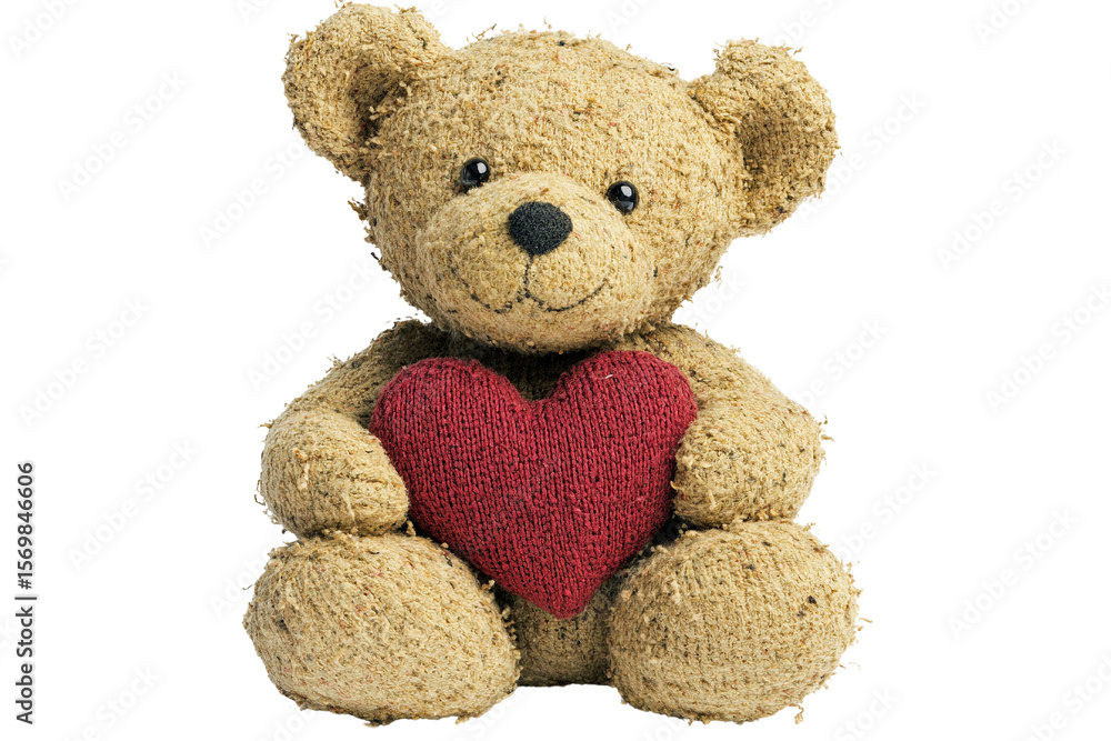 Fototapeta premium Adorable teddy bear holding heart; isolated on transparent PNG, Valentine's Day.