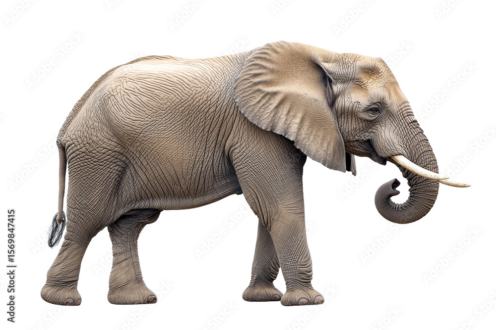 Obraz premium African Elephant, Profile View, Isolated on Transparent PNG, High-Resolution Image