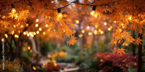The enchanting glow of illuminated autumn leaves in a tranquil garden setting