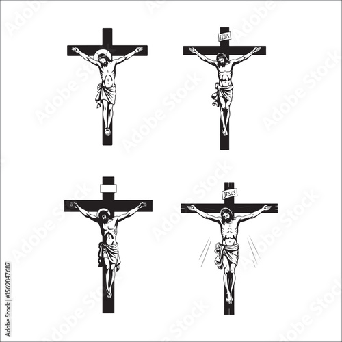 Jesus Christ Crucifixion and Cross Silhouette Vector Set Religious Faith & Easter Symbols
Black Cross & Crucifix Icons Collection Christian Religion, Faith, and Spiritual Art
Holy Crosses and Jesus