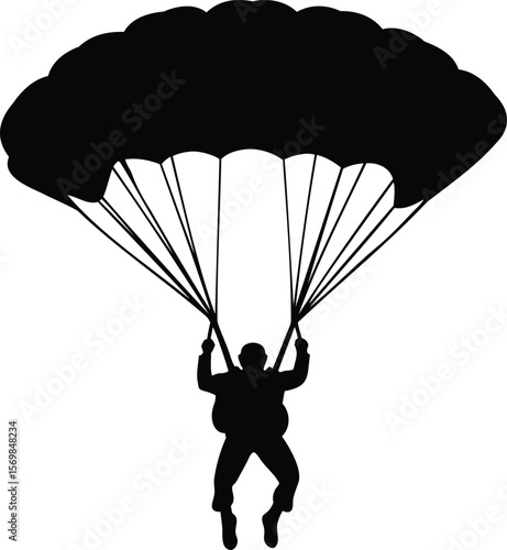 Silhouette of a Parachuter with Fully Opened Wider Canopy in Midair Vector Illustration