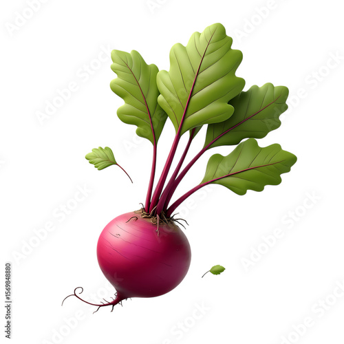 A single beet with leaves isolated on transparent background