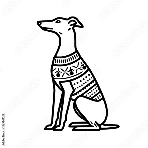 Dog wearing patterned jumper outline illustration | Sighthound / Greyhound / Whippet / Italian Greyhound 