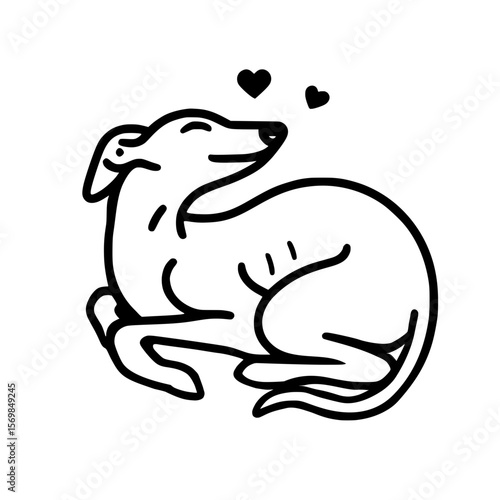 Happy cuddly dog outline illustration | Sighthound / Greyhound / Whippet / Italian Greyhound 