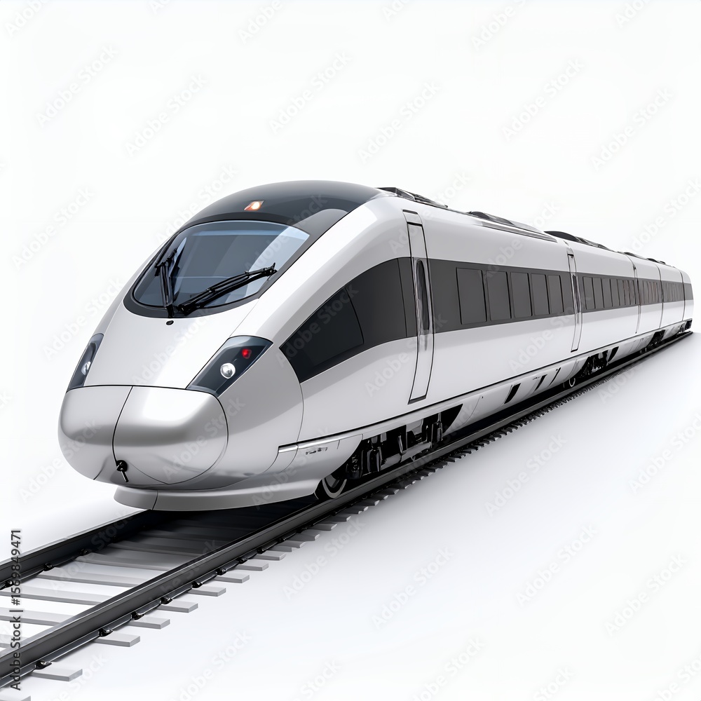 Naklejka premium Sleek streamlined passenger train illustration modern express mobility design on white background
