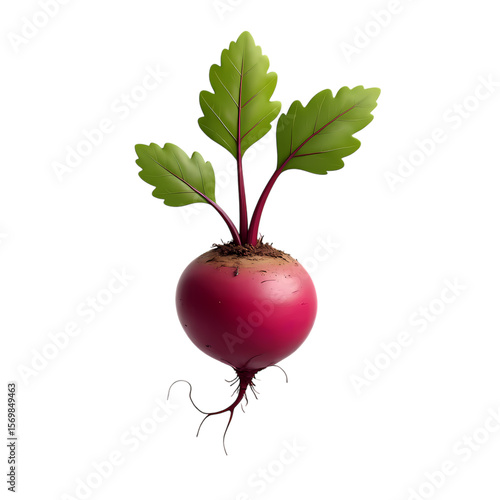 A single beet with leaves isolated on transparent background