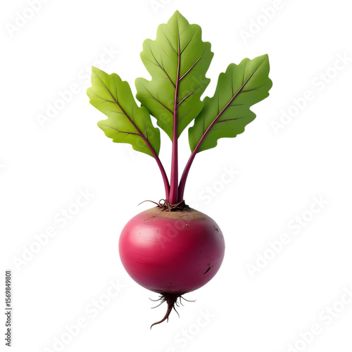 A single beet with leaves isolated on transparent background