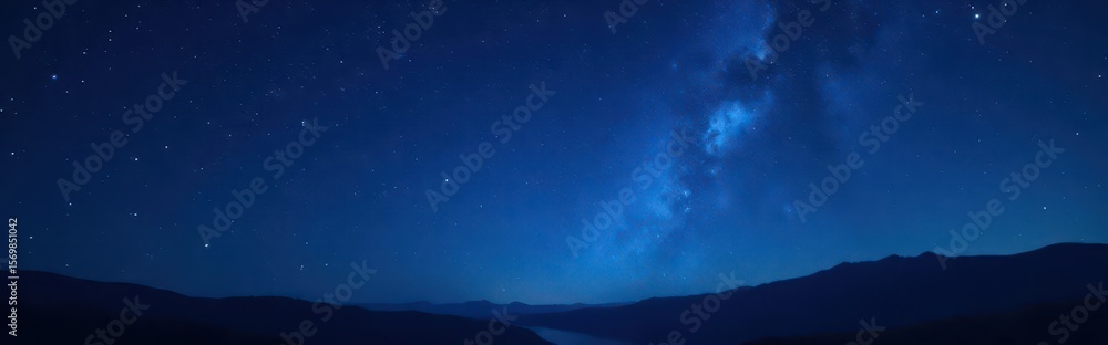 Fototapeta premium Deep indigo night sky, faint star dust, subtle textured grain , rough, dark blue