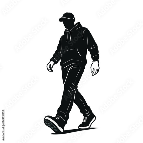 Silhouette of a Walking Person: Black and White Illustration