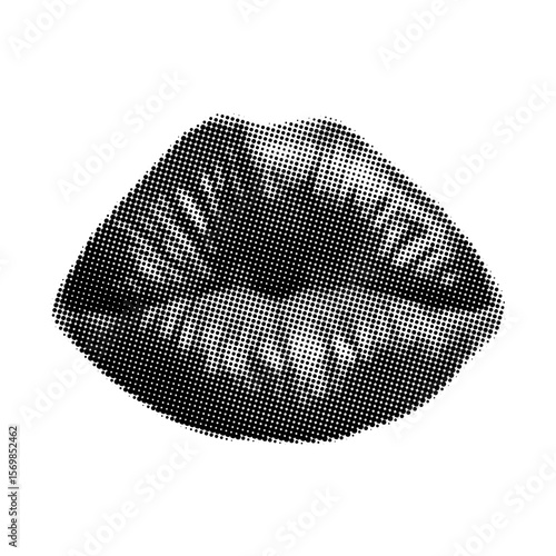 Retro halftone collage lips kiss for mixed media design. Vintage element grunge punk art templates. Vector illustration isolated on transparent background.