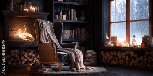 Wallpaper Mural The Cozy Armchair by the Fireplace Creates a Warm Winter Retreat. Torontodigital.ca