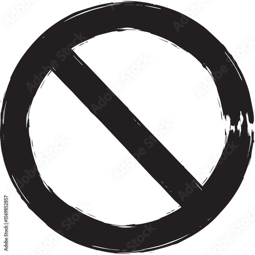 Grungy Black Prohibition or "No" Symbol with Brush Stroke Texture