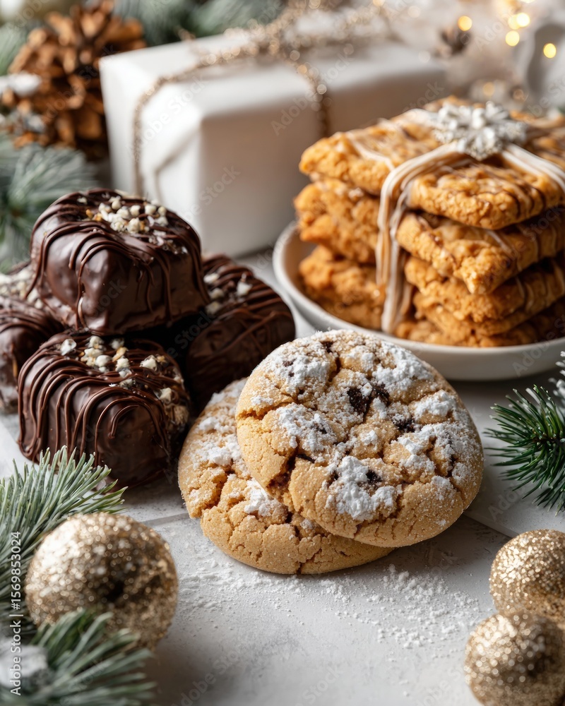 Fototapeta premium Assorted holiday treats on a light surface.