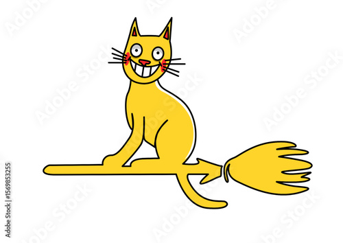 Illustration of a cat flying on a broomstick