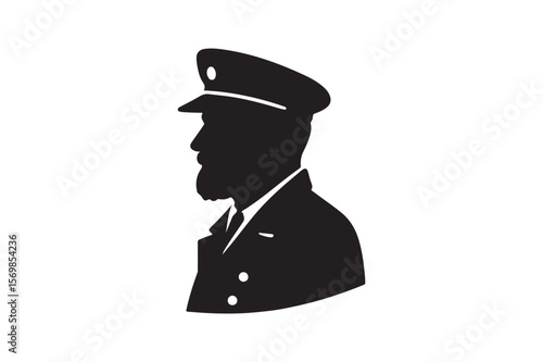 Captain silhouette vector art illustration on white background