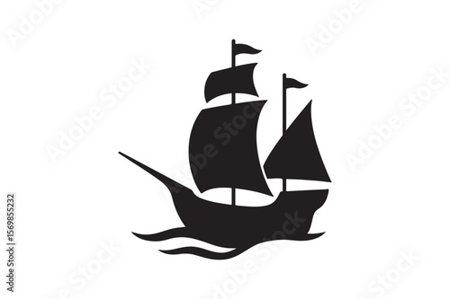 Classic caravel outline silhouette vector art illustration on white background