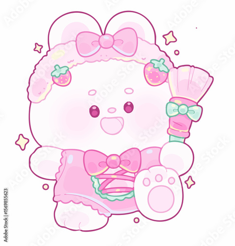 Pink Cute Cartoon Clipart Set - Bunny, Tea Cup, Book & More (PNG)