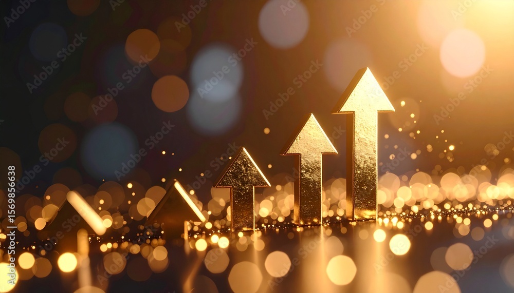 Obraz premium A scene of a gold arrow going up through a chart
