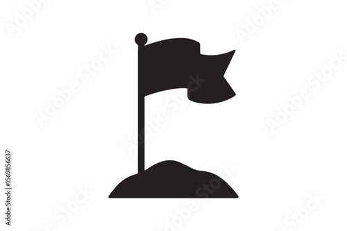 Land discovered flag silhouette vector art illustration on white background