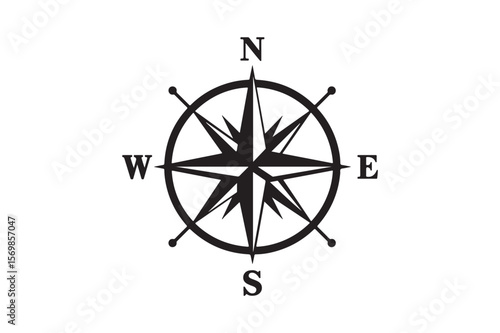 Nautical compass silhouette vector art illustration on white background