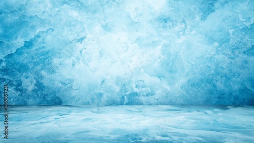 Serene Blue Watercolor Background:  Textured Wall and Floor Studio Scene for Product Displays