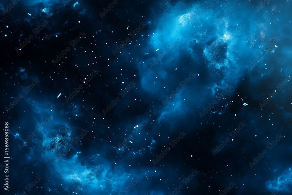 Fototapeta premium Vast cosmic nebula with glowing stars and gaseous clouds in deep blue