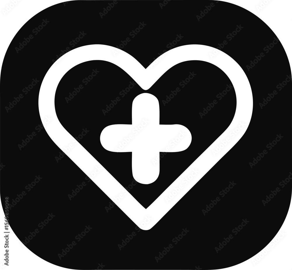 Obraz premium Mobile Health App Black and White Icon