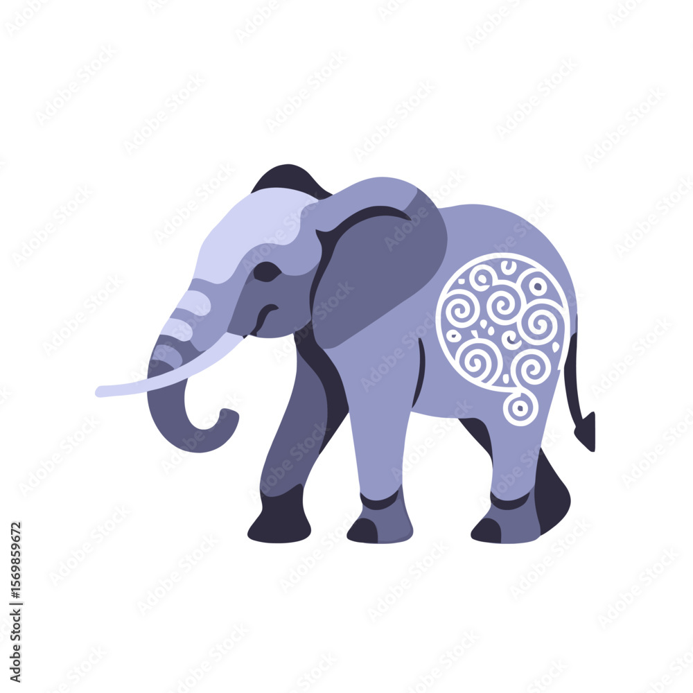 Fototapeta premium Blue Elephant Illustration-Cute Cartoon Animal Design-Perfect for Kids Room Decor-Stylized Elephant Graphic Art-Animal themed Illustrations-Elephant symbol design_