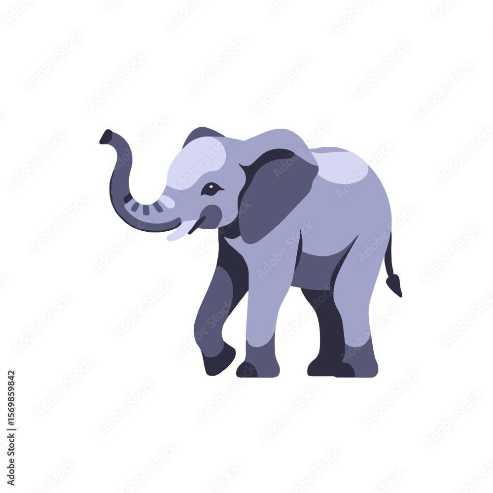 Obraz premium Cartoon Elephant Image- Cute Baby Elephant Illustration on White Background- Adorable Animal Vector Art for Kids and Animal Lovers- Perfect for Prints and Design Projects
